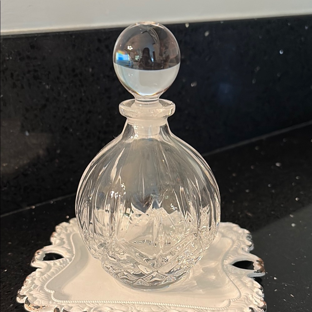 Elegant Cut Glass Perfume Bottle with Round Frosted Stopper Shabby Chic BOHO